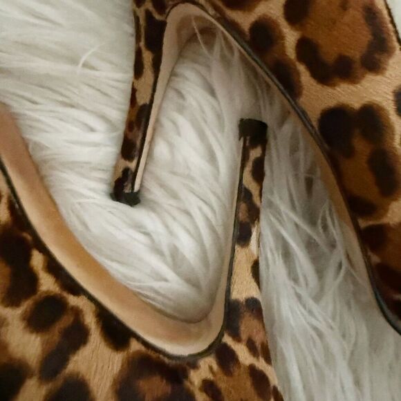 ANN TAYLOR | Mila Leopard Print Calf Hair Pumps Stiletto Heels Brown Black | 8 - Picture 7 of 10